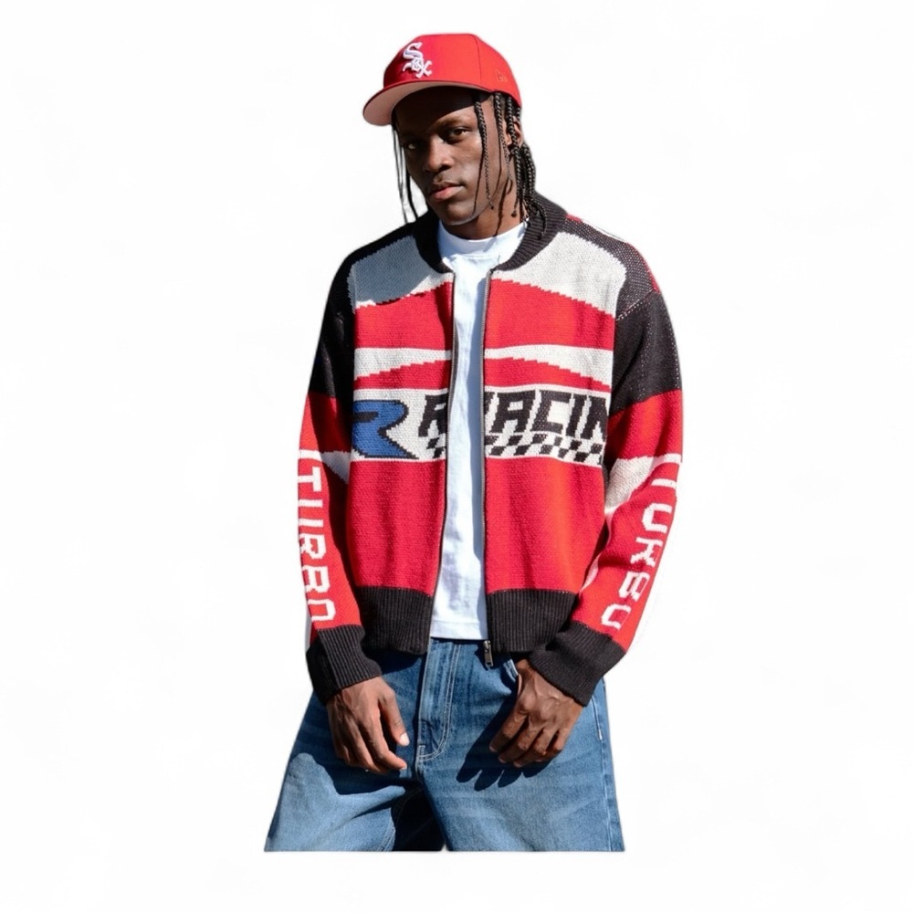 COPPER RIVET RED RACING FULL-ZIP SWEATER Size Large NWT - Picture 2 of 9